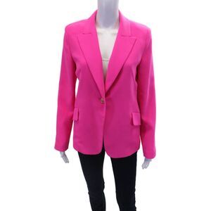 Oo La La Womens Peak Collar Two Pocket Button Up Blazer Jacket Pink Size 6